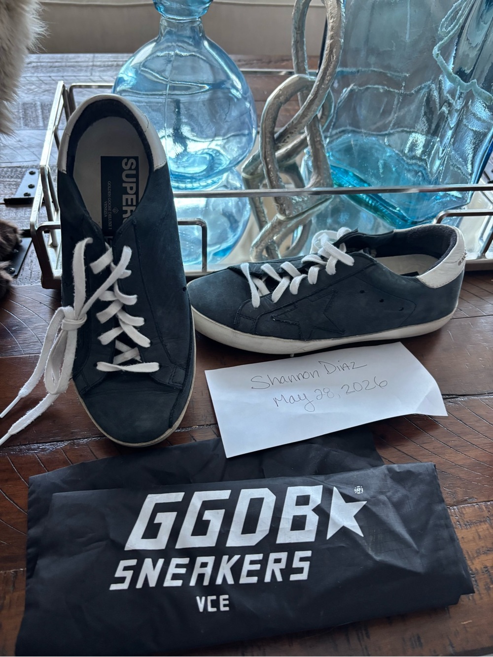 Authentic Golden Goose GGDB superstar 36 blue navy Suede super star w bag great